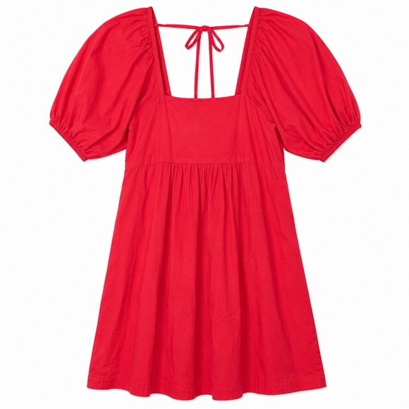 Draper James Dresses & Skirts - Draper James Puff Sleeve Smocked Back Mini Dress NWT Small Red Pink Cotton